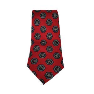 Marshall Field's Red Silk Tie Hand Made in Italy Geometric Pattern